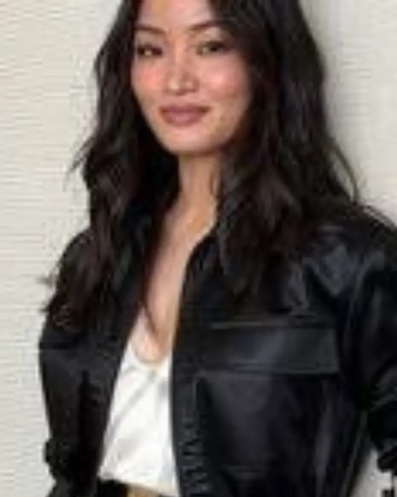 Anna Sawai 2026 How To Rob A Bank Promo Black Satin Jacket - Image 5