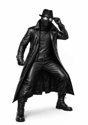 Spider-Noir Leather Trench Coat Cage Cosplay Outfit For Men
