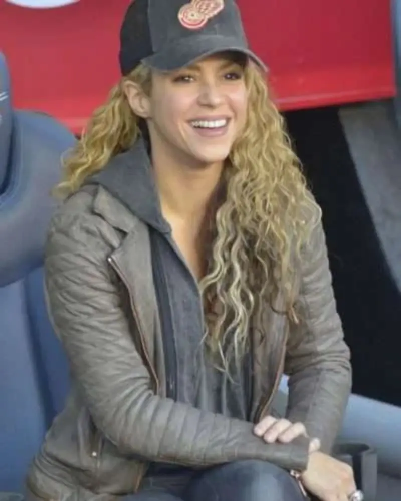 Shakira Brown Biker Leather Jacket - Image 2