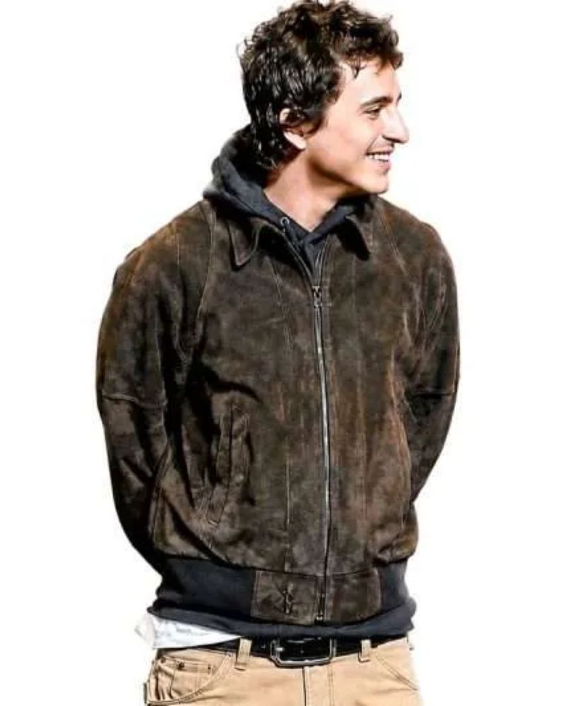 Timothée Chalamet Dune: Part Three CinemaCon 2026 Brown Suede Bomber Jacket - Image 2